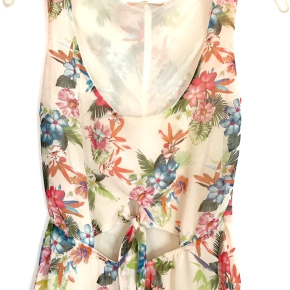 Bsk Bershka Floral Flowers Sundress Summer Cutout Flowy Vacation Tropical Creme - Picture 4 of 13